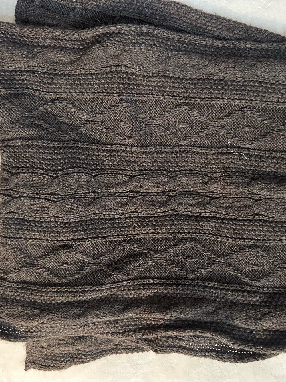 Brown Wide Lambswool Wrap, Cable knit